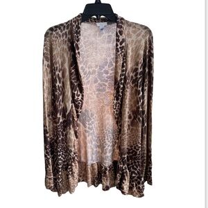 Chico's open front ruffle cardigan tan brown animal print size 2/ Large